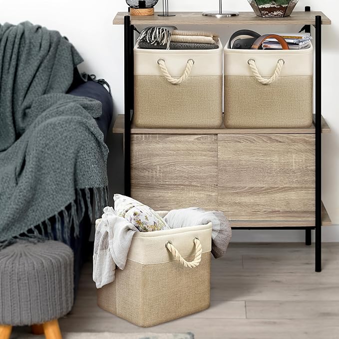 SIMPLE HOUSEWARE Fabric Storage Cubes, 13" x 13" Storage Bin, 3 Pack, Beige-Ruum Studio Home
