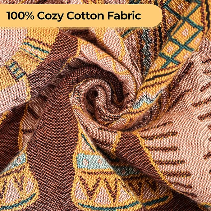 Boho Throw Blanket for Bed with Tassels,100% Cotton Ultra Soft and Cozy Large Blanket Elephant Printed Farmhouse Decor Bed Blankets,80"×90" All Season Rustic Throw for Sofa Couch Chair-Brown-Ruum Studio Home