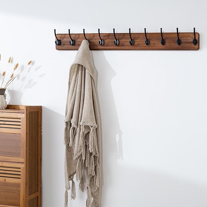 SKOLOO Rustic Wall Mounted Coat Rack, Case of 2, Pine Solid Wood Coat Hook Hanger - 10 Hooks for Hanging Clothes Robes Towels Coats-Ruum Studio Home