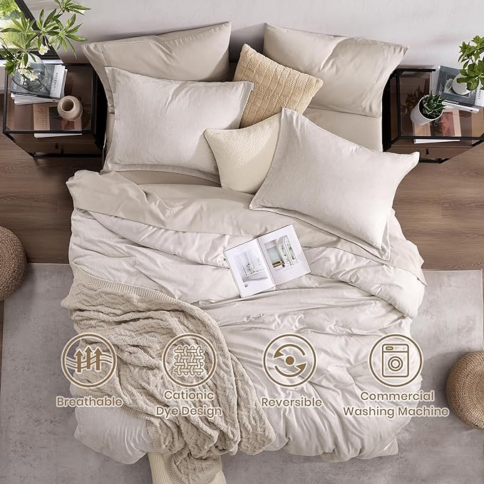 Monbix King Size Comforter Set, Oatmeal Cationic Dyeing Bed Set Reversible, King Size Comforter Set 7 Pieces Bed in a Bag with Comforter, Sheets, Pillowcases & Shams-Ruum Studio Home