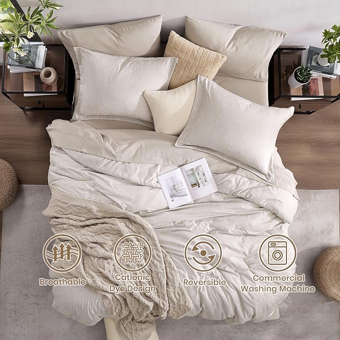 Monbix California King Comforter Set - 7 Pieces Cationic Dyeing Oatmeal Bed in a Bag Cal King Bed Sets with Comforter, Sheets, Pillowcases & Shams, Reversible Bedding Comforters Sets (108 * 92)-Ruum Studio Home