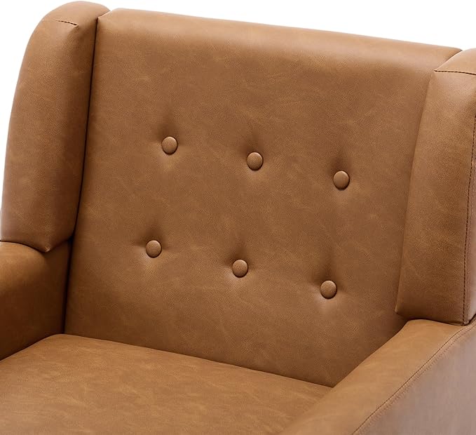 UIXE Faux Leather Accent Chair, Modern Arm Club Chair Upholstered Armchair for Living Room, Comfy Single Sofa Seats Button Tufted Reading Seating, Brown-Ruum Studio Home