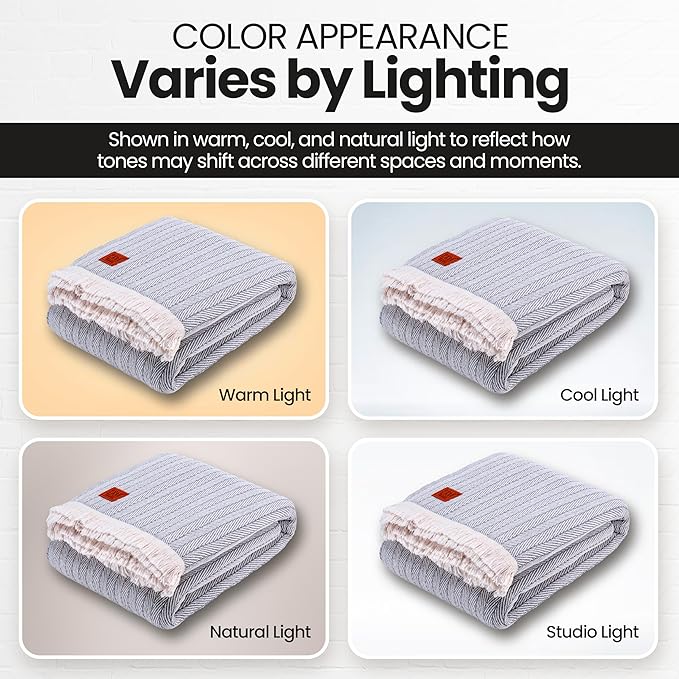 Gold Case Throw Blanket for Bed – 100% Recycled Turkish Cotton Bed Blanket – Decorative Throw Cotton Blankets for Living Room & Bedroom – Vintage Grey Woven Queen Blankets – 90x90-Ruum Studio Home