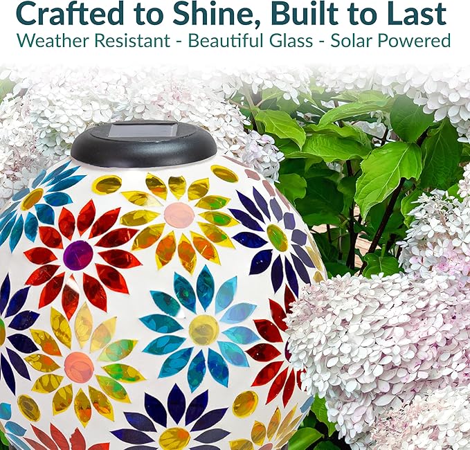 Sunnydaze 10 inch Solar Gazing Ball for Garden - Glass Outdoor Gazing Globe - Midsummer Dahlias - Set of 2-Ruum Studio Home