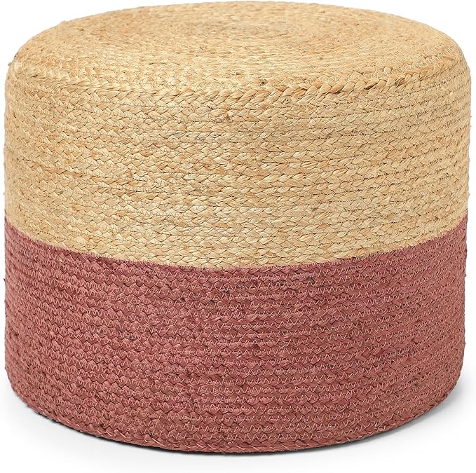 REDEARTH · Cylindrical Pouf Foot Stool Ottoman - Jute Braided Pouffe Poof Accent Sitting Footrest for Living Room, Bedroom, Nursery, Patio, Lounge & Other Rooms (Natural Rust, 18"x18"x14")-Ruum Studio Home