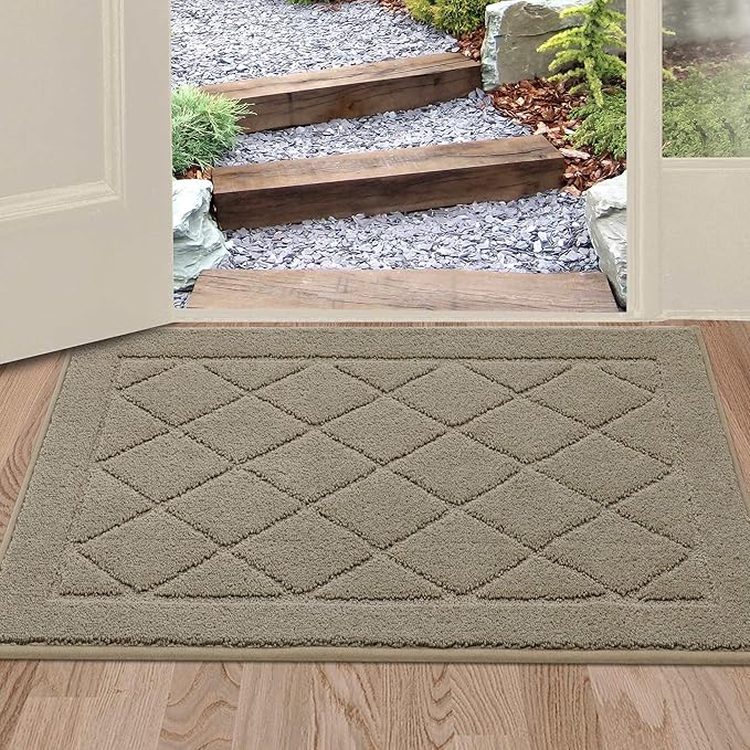 BEQHAUSE Dirt Trapper Door Mat 24" x 36", Doormat Non-Slip Entryway Rugs Washable, Dog Door Mat Stain Resistant and Absorbent Welcome Floor Mat for Front Back Door, Muddy Wet Shoes & Paws, Beige-Ruum Studio Home
