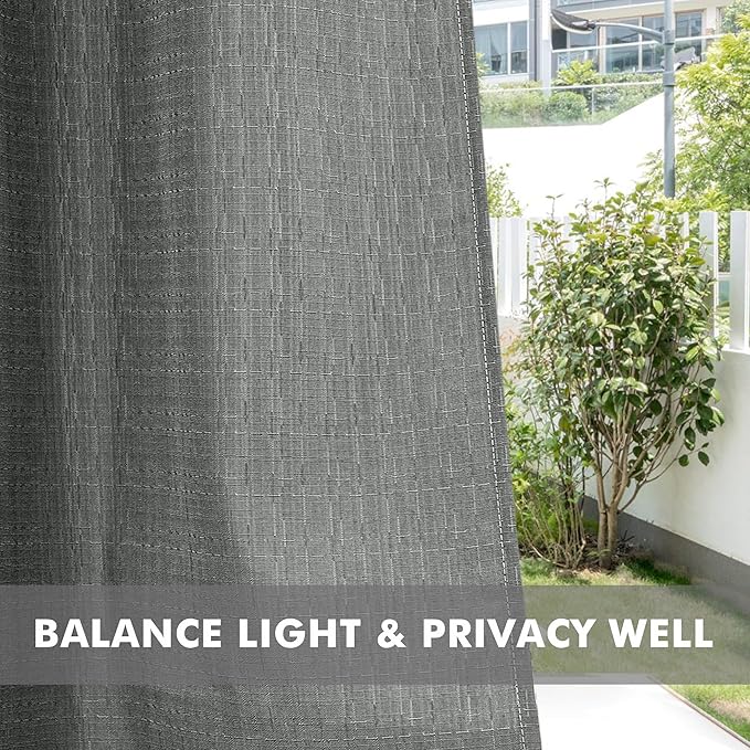 HolidayIdeas 4 Panels Linen Outdoor Curtains for Patio Waterproof Curtains 54" Wide x 84" Long-Indoor/Outdoor Light Grey Curtains Waterproof, Privacy for Pergola, Porch, Gazebo, Backyard, Sunroom-Ruum Studio Home