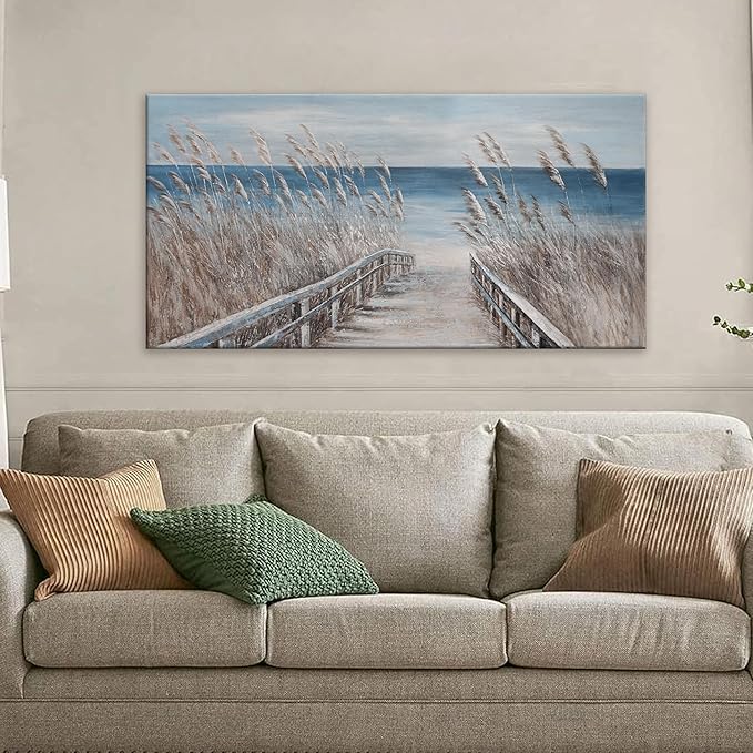 Dimpaga Canvas Wall Art Decor Modern Wall Art for Living Room Landscape Coastal Wall Art Prints Blue Beach Wall Art Decorations Seascape Art Work for Wall Decor Bedroom Office Decor 20" X 40"-Ruum Studio Home