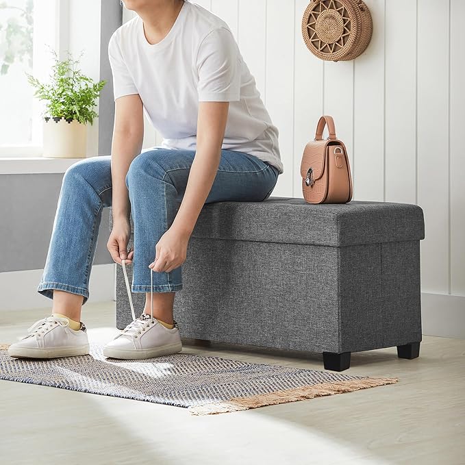 SONGMICS Storage Ottoman Bench, Foldable Foot Rest with Legs, 15 x 30 x 15.2 Inches, End of Bed Bench, Storage Chest, Load up to 660 lb, for Living Room, Bedroom, Entryway, Slate Gray ULSF16GYZ-Ruum Studio Home