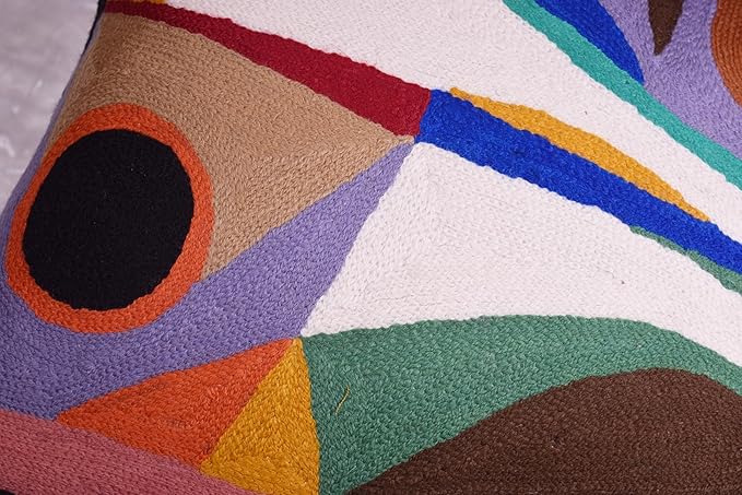 Kandinsky Balancement Decorative Pillow Cover Abstract Toss Pillows Farmhouse Chair Cushion Contemporary Pillow Mid-Century Chair Cushions Hand Embroidered Pillow Wool Size 18x18-Ruum Studio Home