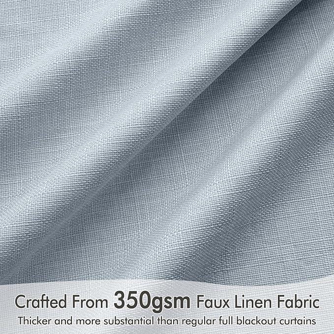 MIULEE 100% Blackout Curtains 90 Inch Long 2 Panels Set for Bedroom, Thick Faux Linen Black Out Curtain Room Darkening Back Tab Pleat Window Textured Drapes with Hooks for Living Room, Chambray Blue-Ruum Studio Home