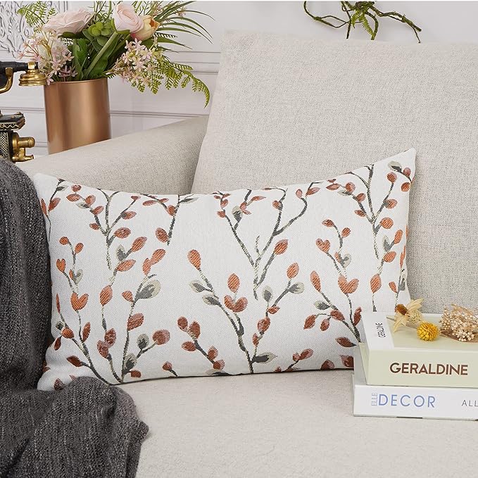 YOUR SMILE Classical Embroidery Jacquard Orange Square Decorative Throw Pillow Case Cushion Cover,12x20 inch-Ruum Studio Home