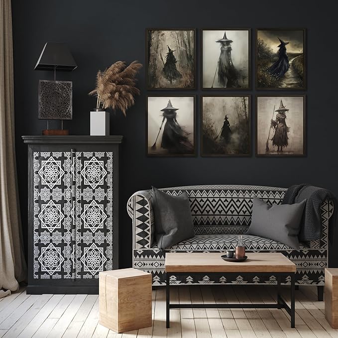 LANCHI95 6 Pcs 8x10in Vintage Rustic Witch Posters Halloween Wall Art Witch in The Forest Painting Prints Goth Dark Moody Wall Decor for Living Room Bedroom 8x10 in (UNFRAMED)-Ruum Studio Home