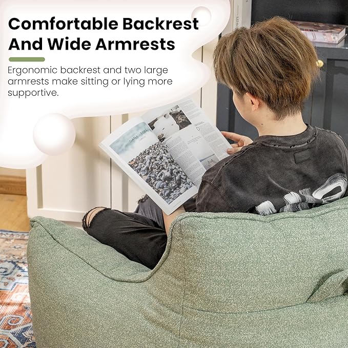 Bean Bag Chair for Adults, Comfy Tufted Bean Bag Chair Sofa with Armrests, Lazy Beanbag Chair with Foam Filler Stuffed Bean Bag Couch Sofa for Reading in Bedroom, Living Room and Dorms-Ruum Studio Home