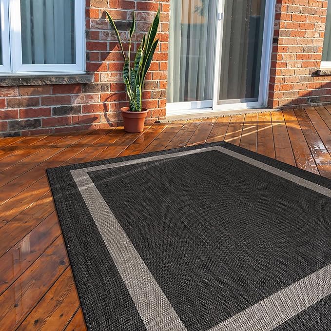 CAMILSON Outdoor Rug 6x9,Modern Outside Rugs for Patios Porches Waterproof Durable Washable Non-Shedding, Easy-to-Clean Indoor Outdoor Area Carpet (6 x 9, Bordered - Dark Gray/Light Gray)-Ruum Studio Home