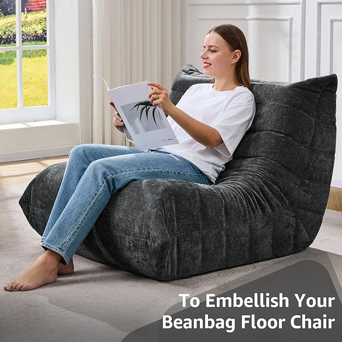 Bean Bag Chairs for Adults Giant Bean Bag Chair Memory Foam BeanBag Chair Big Bean Bag Sofa with Filler Faux Fur Fireside Beanbags Lazy Sofa for Living Room Bedroom Dorm Office (Darkgrey Chenille)-Ruum Studio Home