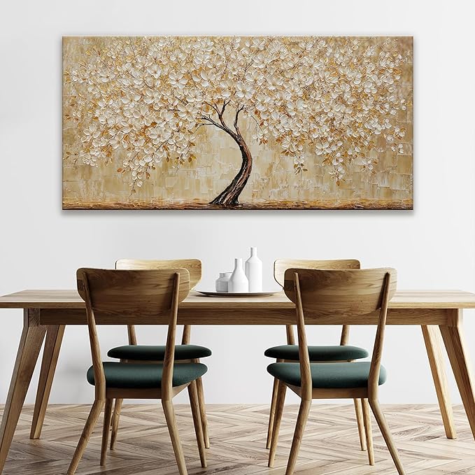 TAIJXAGSG Canvas Wall Art Decor Gold Tree Flower Wall Art Gold Tree Of Life Abstract Wall Decor Painting Pictures Botanical Wall Art For Living Room Bedroom Home Office Artwork 24"X 48"-Ruum Studio Home