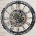 DORBOKER 24" Large Wall Clock with Moving Gears,Oversize Vintage Industrial Rustic Farmhouse Clocks for Living Room Decor Office Home,Solid Wood HD Tempered Glass Cover,Carbon Grey-Ruum Studio Home