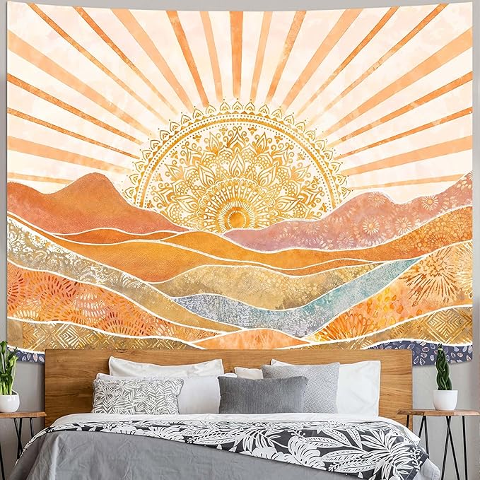 Lunerfex Bohemian Mandala Sunrise Wall Tapestry, Abstract Mountain Scenery Tapestries for Home Decor, Boho Tapestry 60x44 Inch-Ruum Studio Home