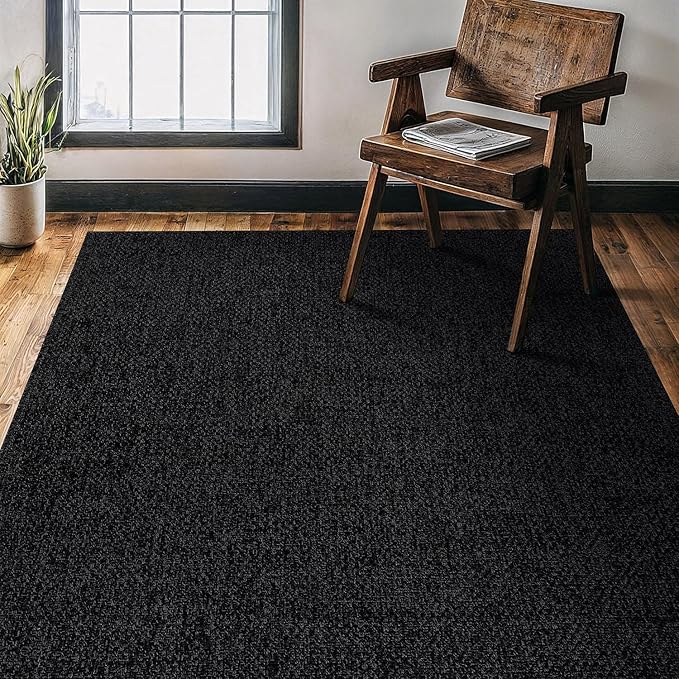 CAMILSON Easy Jute Rug 4x6, Indoor Outdoor Dark Gray Black Farmhouse Area Rugs for Living Room Patio and Kitchen Rug, Solid Boho Woven Design, Easy-Cleaning, Washable Outside Carpet Alfombras (4 x 6)-Ruum Studio Home