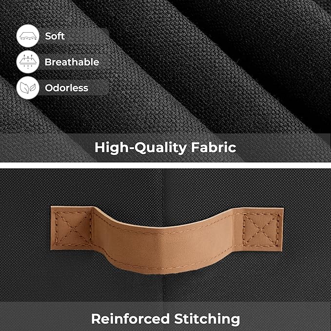 StorageWorks Large Storage Bins with Lids, Decorative Storage Boxes with Lid and PU Handles, Foldable Storage Baskets for Closet, Shelves, Stackable, Black, 3-Pack-Ruum Studio Home