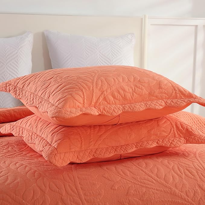 MarCielo 3-Piece 100% Cotton Oversized Bedspread Lightweight Quilt Coverlet Embroidery Farmhouse Bedding Set T0 (Salmon, Oversized King (118"x106"))-Ruum Studio Home