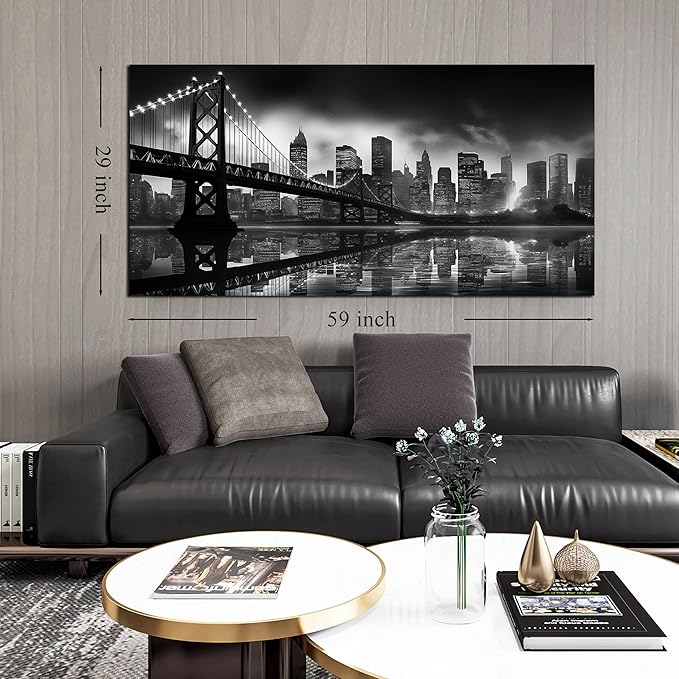 Brooklyn Bridge Wall Art Large City Wall Decor for Living Room Office Wall Decor 29 x 59 Inch-Ruum Studio Home