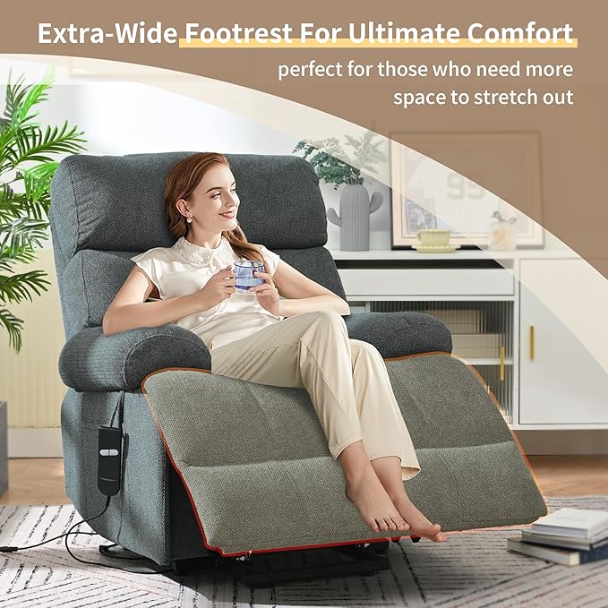 Power Lift Chair Recliners for Elderly, Overstuffed Electric Lift Recliner Chair with Widened Footrest Side Packets for Living Room Bedroom-Ruum Studio Home