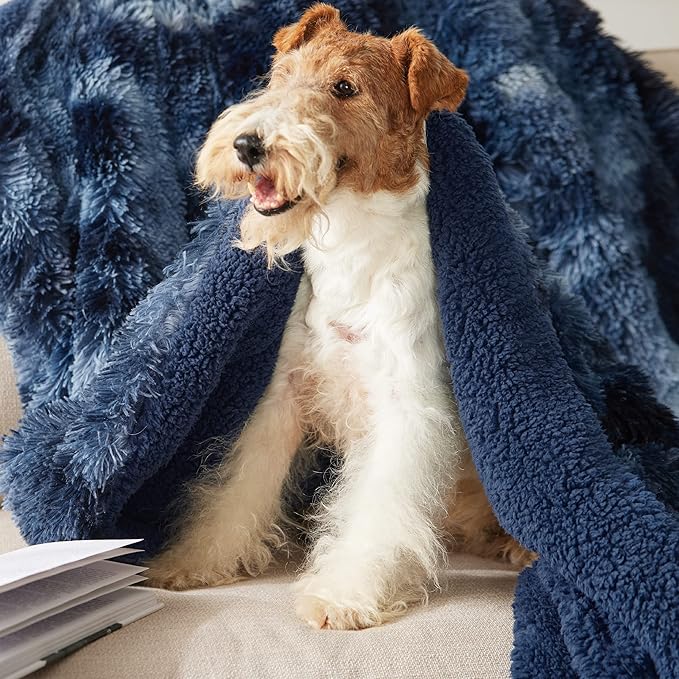 Bedsure GentleSoft Fluffy Tie Dye Navy Blue King Size Blanket for Bed, Thick Soft Sherpa Faux Fur Fleece Bedding Fuzzy Plush Winter Warm Large King Blanket, Cozy Blue Gifts for Men Women, 108x90-Ruum Studio Home