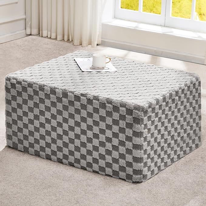 Hobestluk Rectangle Ottoman Memory Foam Footrest for Couch with Removable Cover Large Floor Seating for Adults Ottoman Coffee Table for Living Room, Bedroom or Office (Plush Grey, Footrest)-Ruum Studio Home