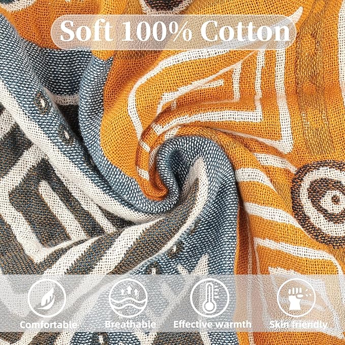 Boho Throw Blanket for Bed - 100% Pure Cotton Ultra Soft Rustic Quilt - Farmhouse Decor Bed Blankets, All Season Rustic Throw for Sofa Couch Chair(91''x 98'', Art Squares)-Ruum Studio Home