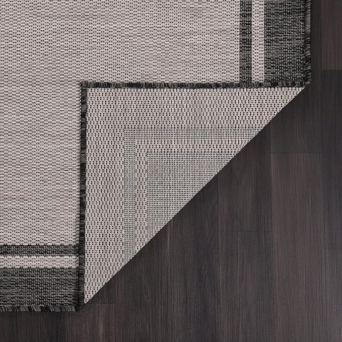 CAMILSON Indoor Outdoor Rug, 5x7 Bordered Gray Modern Area Rugs for Indoor and Outdoor Patios, Kitchen and Hallway Mats, Washable Porch Deck Outside Carpet (Bordered Grey, 5 x 7)-Ruum Studio Home