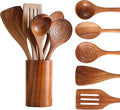 Wooden Spoons for Cooking, Cooking Utensils Set of 6 Natural Teak Wooden Cooking Spatulas with Utensils Holder Comfort Grip Wooden Kitchen Utensils for Nonstick Cookware-Ruum Studio Home