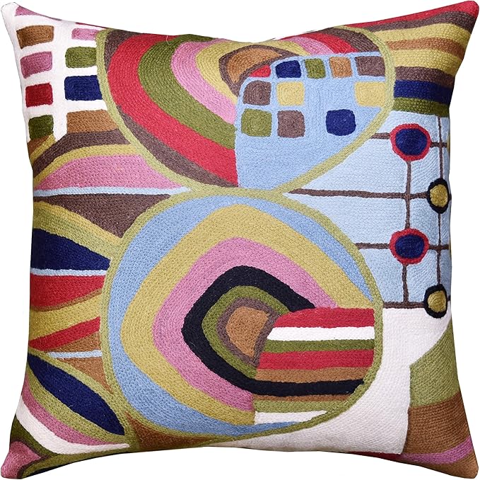 Hundertwasser Modern Pillow Cover Contemporary Pillowcase Outdoor Abstract Couch Accent Throw Pillowsham Mid Century Chair Cushions Handmade Wool Size 18x18-Ruum Studio Home