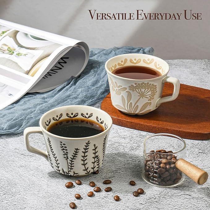 Ceramic Coffee Mug, 12 oz Novelty Unique Teacup with Large Handle, Stoneware Cup for Tea Mocha Latte Cappuccino Espresso (Grass)-Ruum Studio Home