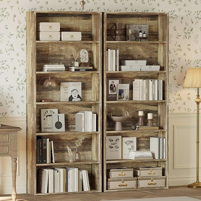 IRONCK Bookshelves and Bookcases Set of 2 Floor Standing 6 Tiers Display Storage Shelves 70 in Tall Bookcase Home Decor Furniture for Home Office, Living Room, Bed Room-Ruum Studio Home