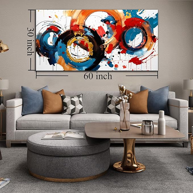 Abstract Wall Art Large Canvas Prints Modern Living Room Bedroom Home Office Wall Decor Framed Colorful Circle Abstract Picture Ready to Hang Size 30x60-Ruum Studio Home