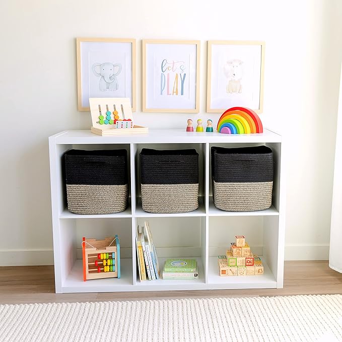 NaturalCozy Storage Cubes 11 Inch Cotton Rope Woven Baskets for Organizing, 3-Pack | Cube Storage Bin | Square Storage Baskets for Shelves Organizer, Classroom, Kids Toy Bins, Closet, Baby Nursery-Ruum Studio Home