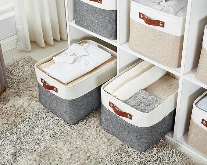 DECOMOMO Storage Bins Fabric Storage Baskets for Shelves, Linen Closet Organization Toys Nursery (Slate Grey and White, Large - 3 Pack)-Ruum Studio Home