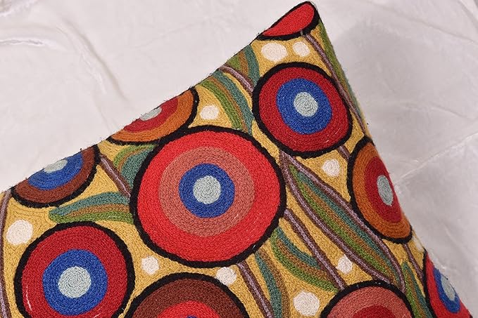 Lumbar Yellow Poppy Floral Pillow Cover Red Poppies Flower Pillows Farmhouse Chair Cushion Floral Poppy Hand Embroidered Size 14x20-Ruum Studio Home
