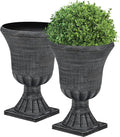 22" Timeless Urn Planters for Outdoor Plants, Set of 2 Plastic Large Flower Pot with Handmade Washed Black Finish, Weather-Resistant for Porch, Garden, Patio or Indoor Use-Ruum Studio Home