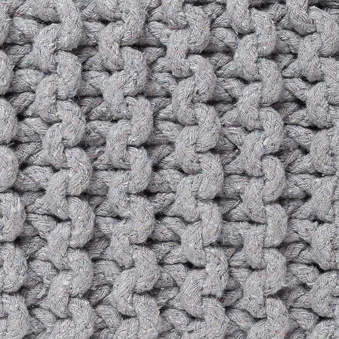 REDEARTH · Cube Low Pouf Foot Stool Ottoman - Hand Knitted Poof - Cord Boho Pouffe - Home Décor - Stuffed Footrest for Living Room - Nursery - Bedroom - Patio (16" x 16" x 8") - Light Gray-Ruum Studio Home