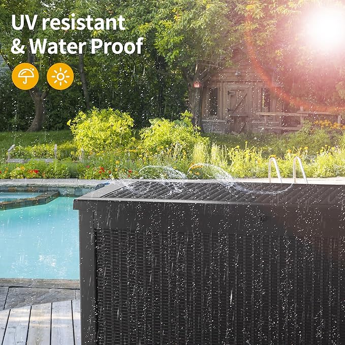 320 Gallon Resin Deck Box, Waterproof Outdoor Storage Bin for Patio Furniture, Pool Accessories, and Garden Tools, Lockable & UV-Resistant, Black-Ruum Studio Home