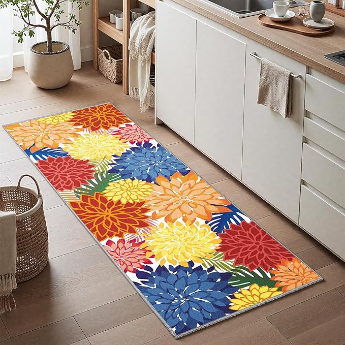 Area Rug 2x6 Washable Entry Rug Multicolored Tropical Botanical Modern Floral Indoor Kitchen Door Mat Entrance Carpet Non Slip for Bedroom Living Room, Porch-Ruum Studio Home