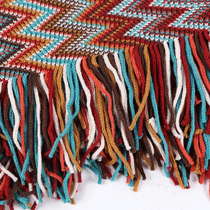 Boho Throw Blanket - Bohemian Fringe Tassels， for Bed Couch Soft ChairBlanket Double Sided (50"x70") (Red)-Ruum Studio Home