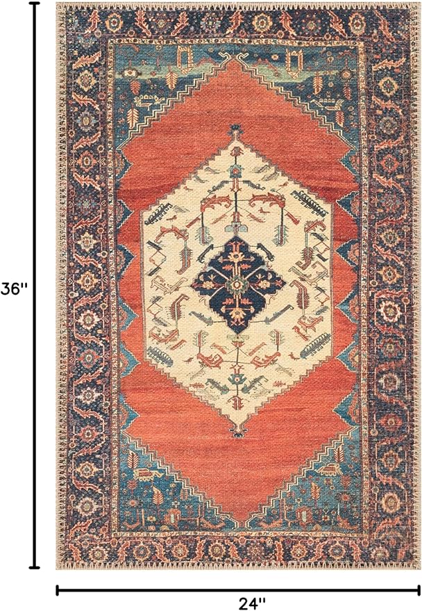 Keen Home Design 2x3 Rug - Machine Washable Entry Rug with Non-Slip Backing, Ideal for Enteryway, Kitchen, Bathroom, Laundry Room - Vintage, Easy Clean, Durable, Low Pile Rug - (2' x 3')-Ruum Studio Home