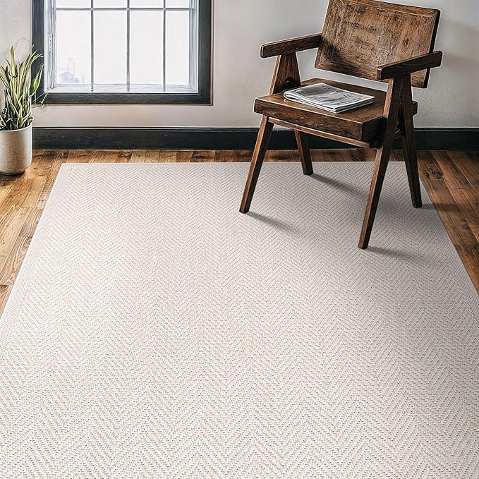 CAMILSON Easy Jute Rug 9x12, Indoor Outdoor Off-White Color Fiber Area Rugs for Living Room and Patio Rug Herringbone Seagrass Boho Woven Design Easy-Cleaning Washable Outside Carpet Alfombras 9 x 12-Ruum Studio Home