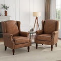 UIXE PU Leather High Back Accent Chairs Set of 2, Upholstered Armchair for Living Room, Retro Wingback Arm Chair Nailhead Trim Single Sofa Bedroom Reading Seat - Brown-Ruum Studio Home