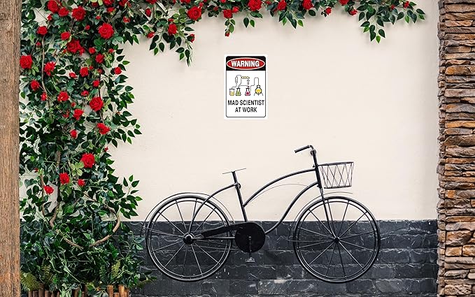 Vintage Tin Sign Retro Metal Funny Warning Mad Scientist At Work Signs for Home Decor Stylish Wall Art Plaques Gift for Bathroom Kitchen and Gothic Wall Decor in Every Room 12x8 in-Ruum Studio Home