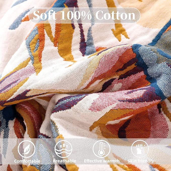 Boho Throw Blanket for Bed - 100% Pure Cotton Ultra Soft Rustic Quilt - Farmhouse Decor Bed Blankets, All Season Rustic Throw for Sofa Couch Chair(60"×80", Floral)-Ruum Studio Home
